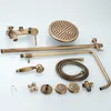 European Brushed Bronze Antique Shower Set 8 Inch Rainfall For Bath Tub Shower Hand Sprayer Solid Brass Wall Mounted YQ240112