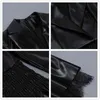 Siyah PU Deri Elbise Seksi V Yaka Uzun Kollu Pileli Dantel Yüksek Bel Bodycon Kulübü Akşam Parti Vestidos 210527