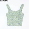 Vintage grön blommig print smal kvinnor topp modetank elegant chiffong camisole kvinnliga kläder chic toppar 210520