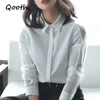 Qooth Chiffon Loose Design Shirt Women's Long-Sleeved Plus Size Shirt Western Style Elegant Office Lady Shirt 3XL Tops QT557 210518