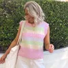 Preppy Style Rainbow Striped Stickad Sweater Vest Kvinnor Kvinna Söt Kawaii Estetisk Söt Kitwear 90s Pullover Y2K Toppar Jumper 210415