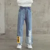 Toddler Girl Jeans Spring Children Blue/black Denim Trousers Letter Print Pants Fashioin Loose Long Pant for Teenage 210622