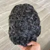 TOUPEEES 20mm Curly Weave＃1B Off Black Men's Wig Human Hair Toupee Thin Skin Pu Mal