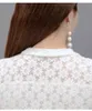 Белые кружева Blusas женская винтажная рубашка блузка женские длинные рукава пружины лук o рубашки шеи топ 81e 210420