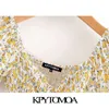 Kpytomoaの女性のファッション巾着花柄のプリントクロップされたブラウスヴィンテージパフスリーブバック弾性女性シャツシックなトップ210719