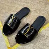 Designer Sandals Genuine Leather Slippers High Quality Luxury Sliders Women Fashion Metal letters Slide Ladies Black Outdoor Home Slides With Box