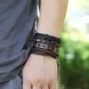 Vintage woven cowhide Bracelet diy12 style 12 piece suit men's leather chain arm ornament guitar cross Wooden bead hand string