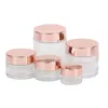 Frosted Clear Glass Jar Face Cream Bottle Cosmetic Container med Rose Gold Lid 5G 10G 15G 20G 30G 50G 100G Packing -flaskor