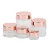 Frosted Clear Glass Jar Cream Bottle Cosmetic Container med Rose Gold Lid 5G 10G 15G 20G 30G 50G 100G Packing -flaskor för Lotion Lip Balm