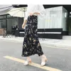Jupe en tulle noir Harajuku plissé coréen longue taille haute Streetwear bohème floral a-ligne 210428