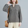 Kadınlar Pamuk Keten Bluzlar Gömlek Yeni Sonbahar Kore Tarzı Vintage Ekose Desen Gevşek Kadın Uzun Kollu Rahat S2394 210412 Tops