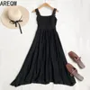 Verão retro suave vento lace strap tubo top cintura magro vestido longo mulheres 210507