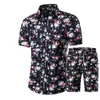 Herrspårsräder mäns 2 stycken set sommar presenterade trycktraktioner män avslappnade mode blommor tryck skjortor shorts set mens strand