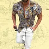 夏の男性ビンテージプリントブラウスシャツファッションカジュアル半袖プリントシャツプラスサイズブラウス