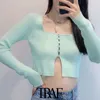 TRAF Kobiety Sexy Moda Cropped Dzianiny Sweter Sweter Vintage Kwadratowy Kołnierz Z Długim Rękawem Kobiet Odzież Odzieży Chic Topy 211011