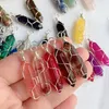 Gouden zilveren draadomslag Chakra Stone Point Pendulum Pendant Healing Crystal Reiki Charms voor ketting sieraden maken amethistroze kwarts