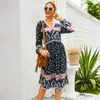 Casual Dresses Jastie Sexy V-Ausschnitt Frau Kleid Boho Blumendruck Langarm Hohe Taille Vestido 2022 Sommer Retro Chic Kurz