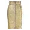 Partihandel kvinnor sommar mode sexig guld bronzing bandage kjol designer nattklubb Bodycon penna faldas 46cm 210629