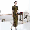 Etnik Giyim Seksi Kadın Sarı Qipao Zarif Klasik Düğme Cheongsam Yaz Mandarin Yakası Çin tarzı elbise düğün vestit