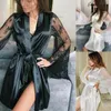 Women's Swimwear Women Sexy Lingerie Set Silk Lace Sleepwear Kimono Bath Robe Pyjama Gown Dress Cover Ups