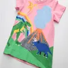 Hoppmätare Rosa Dinosaurier Tryck Fashion Girls Tees för sommar Barnkläder Bomull T Shirts Cartoon Toddler Toppar 210529