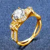 585 Gold 1.2 D Color Moissanite Rings For Women Solid 925 Sterling Silve Flower Wedding Engagement Trendy Fine Jewelry