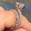 Koktajl luksusowy biżuteria Pierścienie 925 srebrna srebrna księżniczka cięta biała topaz moissanite Diamond Party Women Bridal Ri283J