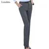 Lenshin Plus Size Calça ajustável formal para mulheres escritório senhora estilo trabalho desgaste reto cinto Calças de loop design negócio 211115