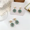 Green Daisy Stud Earrings For Women Dripping Oil Petal Flower Sunflower Short Simple Fashion Jewelry Accessories