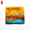 Oil painting boat real silk women scarves 90cm big square wrap spring summer bandana scarf hijab beach shawl luxury ladies gift