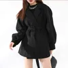 Primavera feminina colar de gola de manga comprida plus size casaco de terno de lã com cinto preto mantel 210510