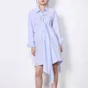 Vestido de perla de remiendo suelto para mujer solapa manga larga camisa rayada irregular vestidos de moda femenina ropa de moda 210520