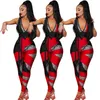 Lentejuelas rojas Patchwork Verano Flaco Cintura alta Moda Lápiz Pantalones Mujeres Monos y mamelucos Elegancia Monos Fiesta 210525