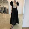 Elegancki Chic Koreański Odzież V Neck Koronki Ruffles Szczupła Wysoka Talia Sexy Patchwork Latający Rękaw Sukienka Kobiety Letni Casual Vestido 210610