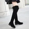 Botlar Kış Ayakkabıları Kadınlar Düz Topuk Yuvarlak Toe Bot-Women 2021 Kauçuk Diz Üst Sonbahar Düşük Bayanlar Temel Dantelli Roma Sho
