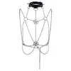 Sexy Women Suspenders Chest Metal Chain Belt Gothic Harajuku Pentagrams Patchwork Streetwear Belts Tassel Harness 331G