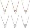 Genuine S Sterling Sier Fit Couple Rose Gold Classic Elegant Necklace Set DIY Love Heart Blue Crysta Charm for Beads Charms