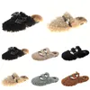 Newest autumn winter womens slippers metal chain all inclusive wool slipper for women triple black white outer wear plus big szie Muller half drag shoes eur 35-40