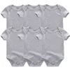 3/5/6 / 8pcs solid bomull Unisex född baby flicka kläder bodysuits kortärmad pojke jumpsuit print ropa bebe 210816