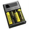 Nitecore / netcor nuevo I4 18650 Cargador de batería de iones de litio inteligente Ni MH de 4 ranuras AC100 ~ 240 50 / 60HZ / DC 12V 1.0A 18600 18350 14500 baterías multifunción