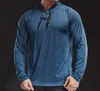 blue Autumn winter thick Running Man Men Long Sleeve Hooded Gym T shirt Fitness Training T-shirt Quick Dry Breathable Sports