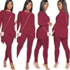 Mulheres Mulheres 2 Parte Set Moda Curva Sólida Manga Longa Camiseta Lápis Calças Tracksuit Senhoras Casuais Pulôver Calças Terno 8 Cores Roupa