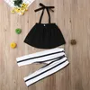 Schattige meisjes zomerkleding joch riem toppen+gestreepte broek leggings 2 stks outfits kinderen modekleding peuter meisje kleding