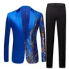 Abito da uomo con paillettes Blazer da uomo blu royal Club Party Cantanti Fit Suit Jacket Uomo Business Stage Shiny Costume Abiti da sposa 211120