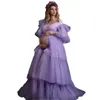 2021 peaceful Lavender Ruffle Plus Size Pregnant Ladies Sleepwear Dress V Neck Nightgowns For Photoshoot Lingerie Bathrobe Nightwear Baby Shower