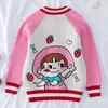 Baby Boys Girls Cute Strawberry Embroidery Cardigan Coat Children Clothing Long Sleeve Knitted Kids 210429