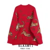 Kvinna 10a Autumn Winter Animal Pattern Vintage Sticked Overdimensionerad tröja Cardigan för Women Coat