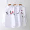 White Women Blouse 19 Long Sleeve Cotton Embroidery Lady Casual Button Design Turn Down Collar Female Shirt 5083 50 210427