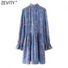 Vrouwen Vintage Ruffled Collar Cashew Nuts Print Casual Mini Vrouw Up Vestido Chic Agaric Kant Jurk DS4803 210416