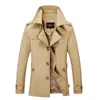 Thoshine marca primavera outono 100% algodão trincheira homens magro ajuste para baixo gola botões masculino moda outerwear jaqueta windbreaker 211011